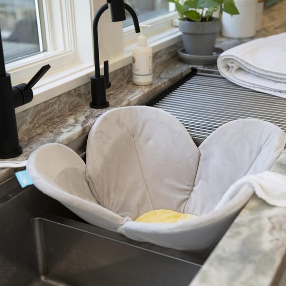 Blooming Bath Lotus Baby Bath Mat Gray Light Yellow 4 Petal Baby Sink Cushion - Picture 3 of 14